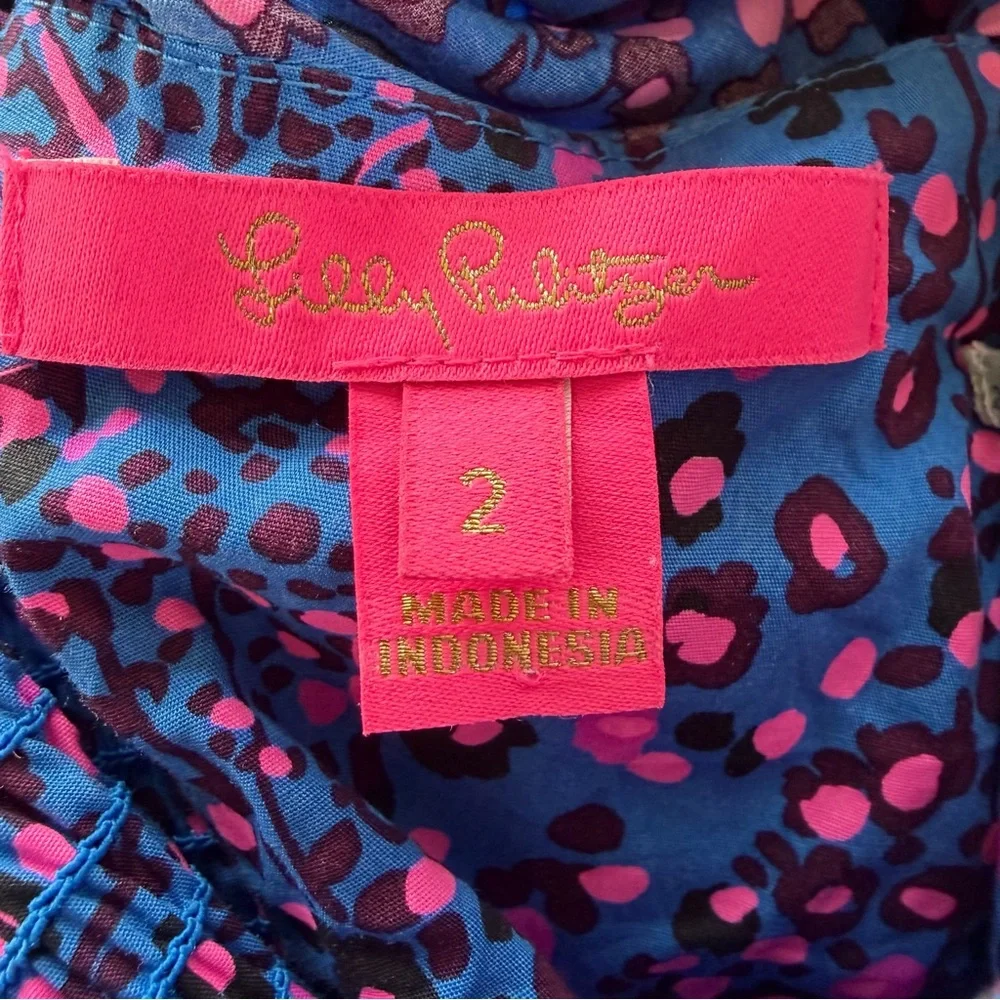 Lilly Pulitzer Preslee Babydoll Top Blue Flare Growl & Prowl‎ Size 2